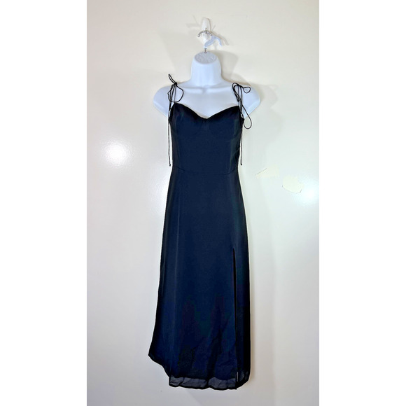 Reformation Women's Midi Smocked Cocktail Dress Size S 4 Black Witchy Whimsigoth - Picture 1 of 10